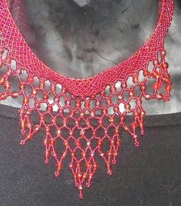 Handbeaded tantric beaded fringe necklace